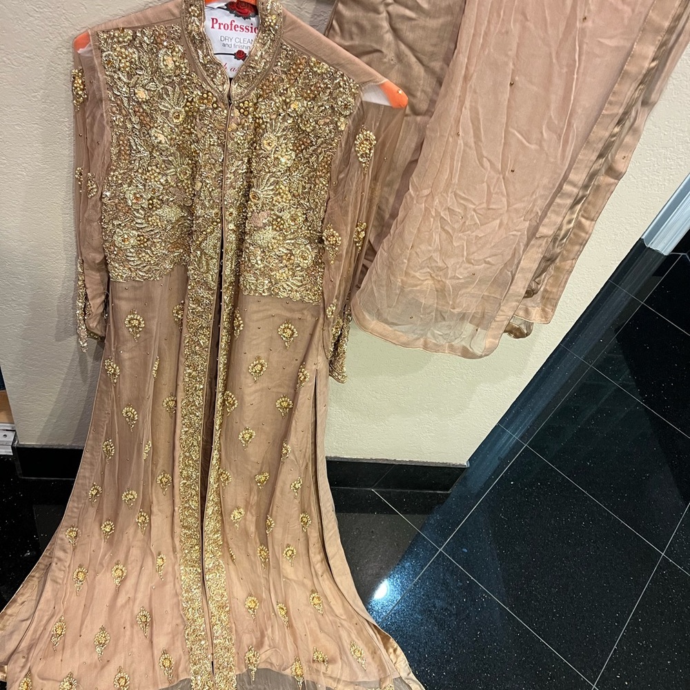 3 pcs long shirt with plazzo and scarf indian/ Pakistani wedding wear